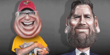 Caricatures of tim walz and jd vance