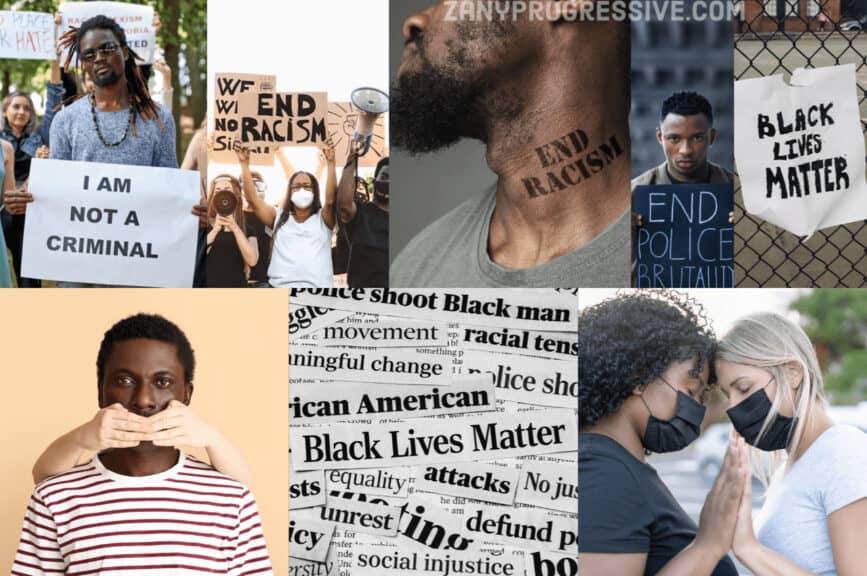 Grassroots movements like black lives matter protest photos and symbolic images in a collage