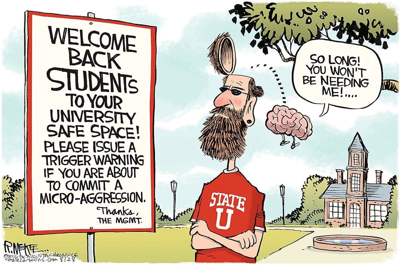 College student safe space cartoon