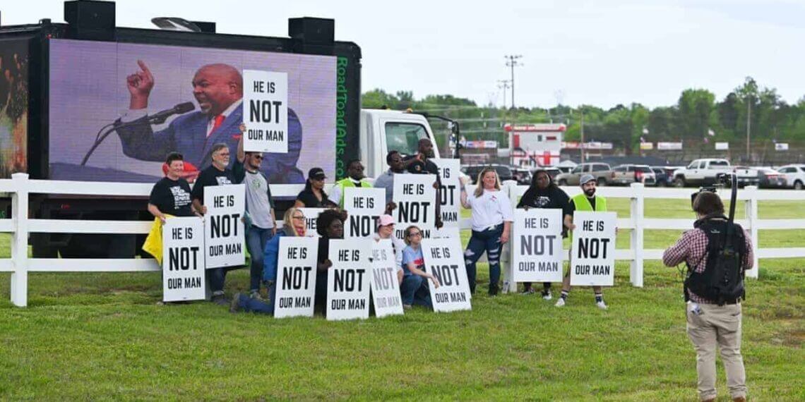 Protest against republican candidate for governor of north carolina mark robinson