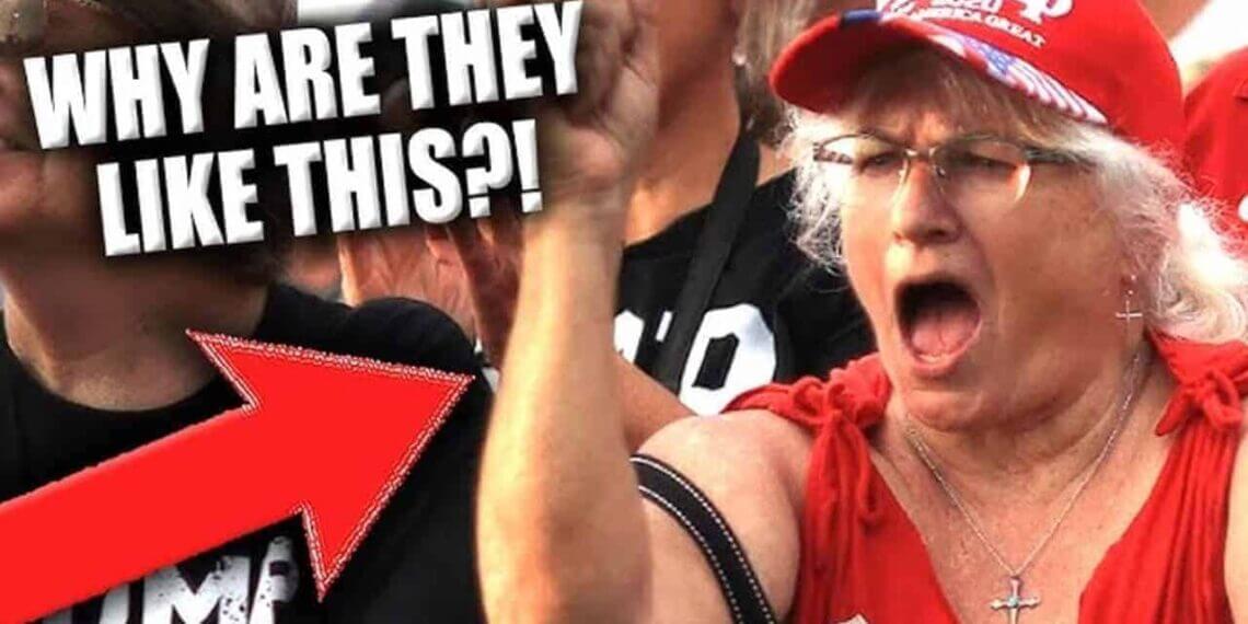 Female trump supporter yelling and gesturing angrily