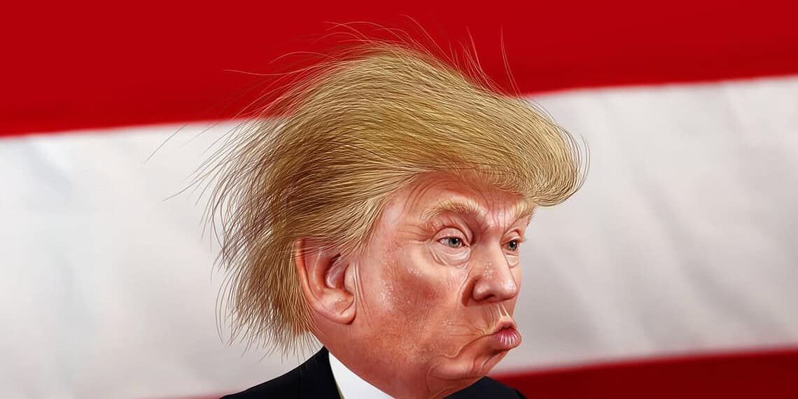 Caricature of donald trump on the flag background