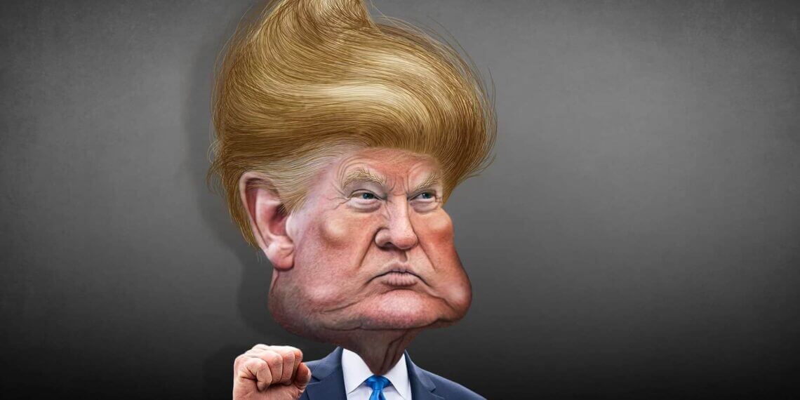 Caricature of donald trump with big hair