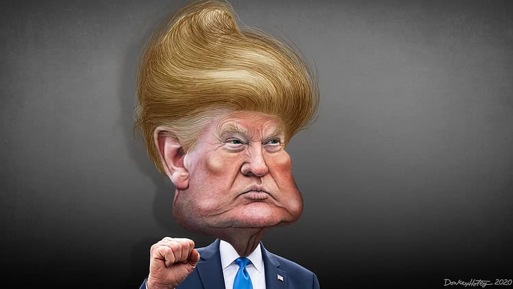 Caricature of donald trump with big hair