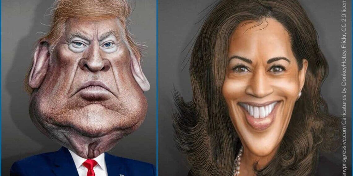 Donald trump kanala harris caricatures side by side