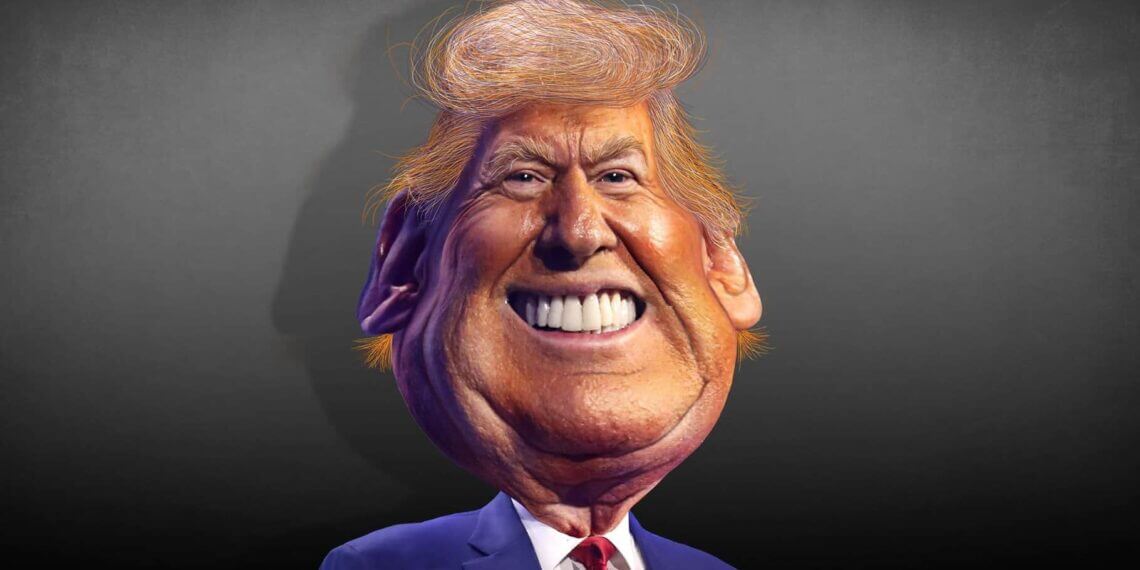 Caricature of donald trump with a big smile