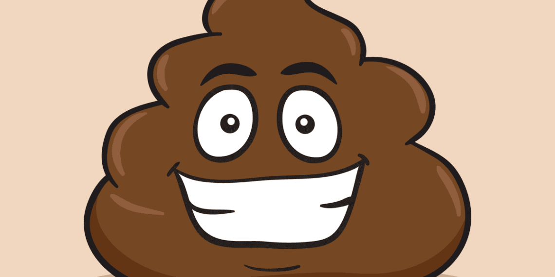 A happy, smiling, poop emoji cartoon