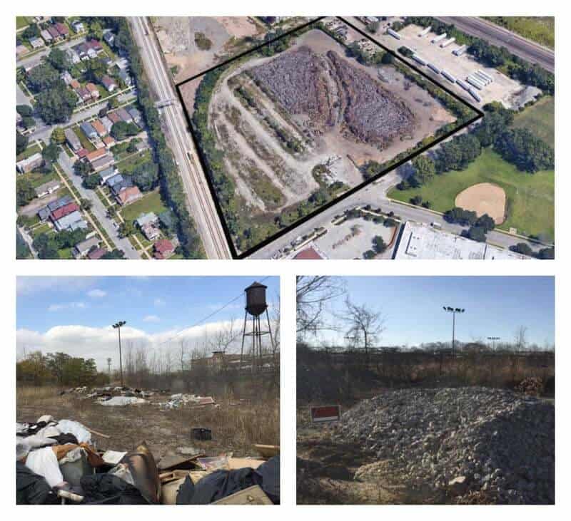 Photos of the polluted land before it was reinvigorated and the green era campus was built