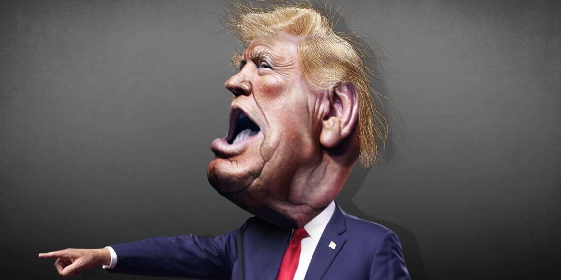 Caricature of donald teump -side view with his big mouth open