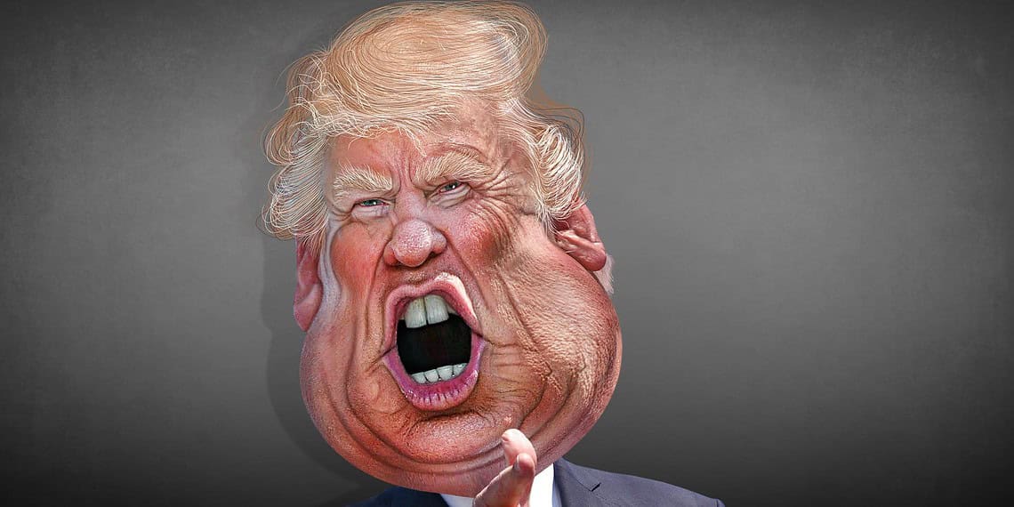 Caricature of authoritarian donald trump yelling angrily