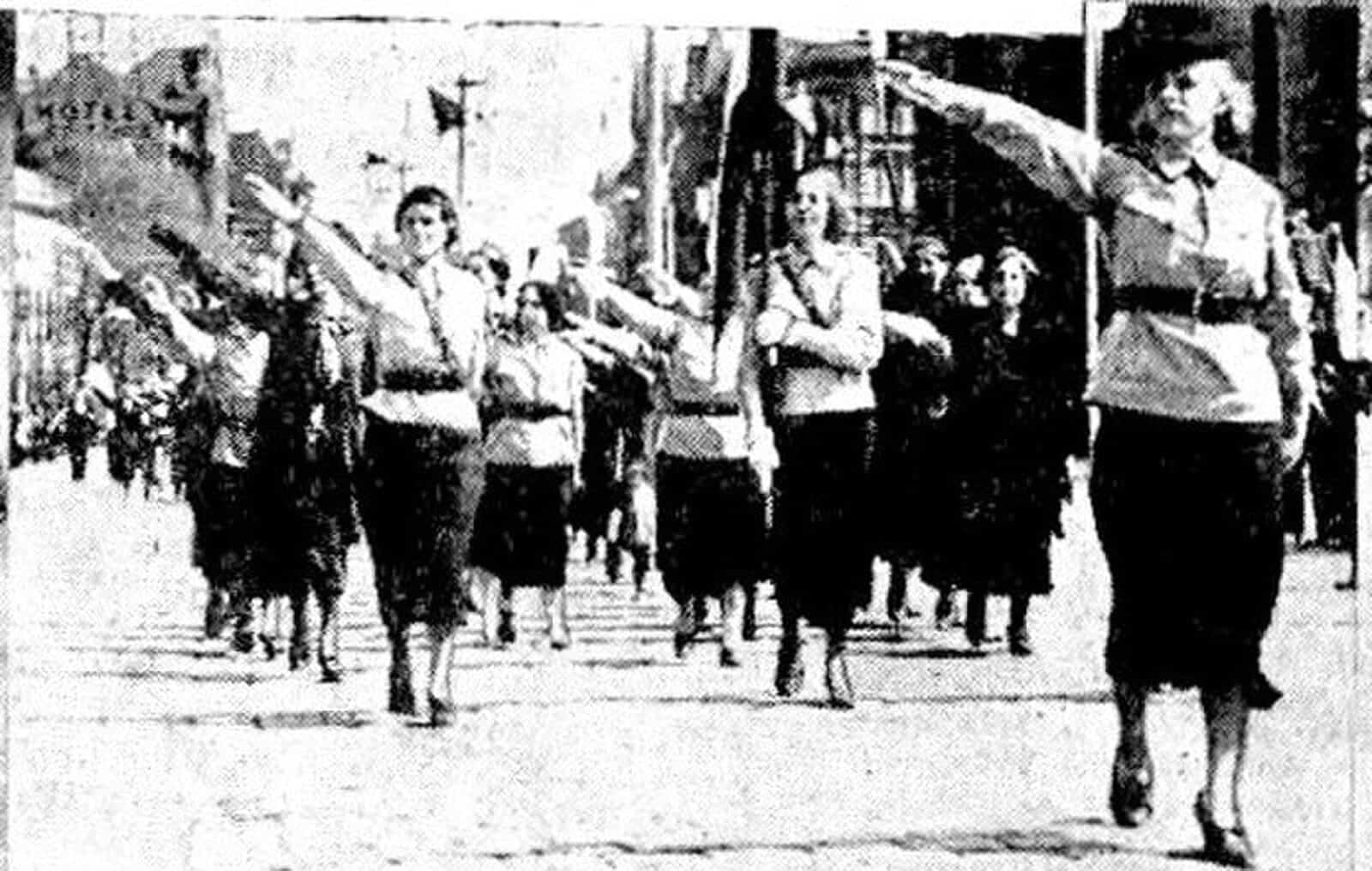 Fascism in history: female members of polish stronnictwo narodowe during the 3rd may day celebration in poznań, year 1937