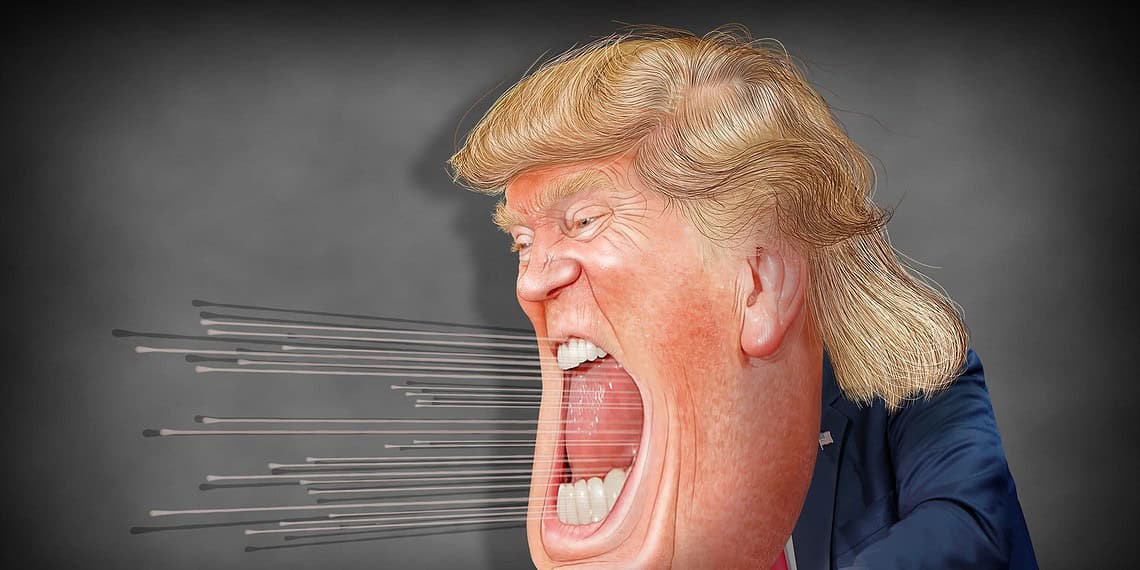 Caricature of donald trump screaming and spitting