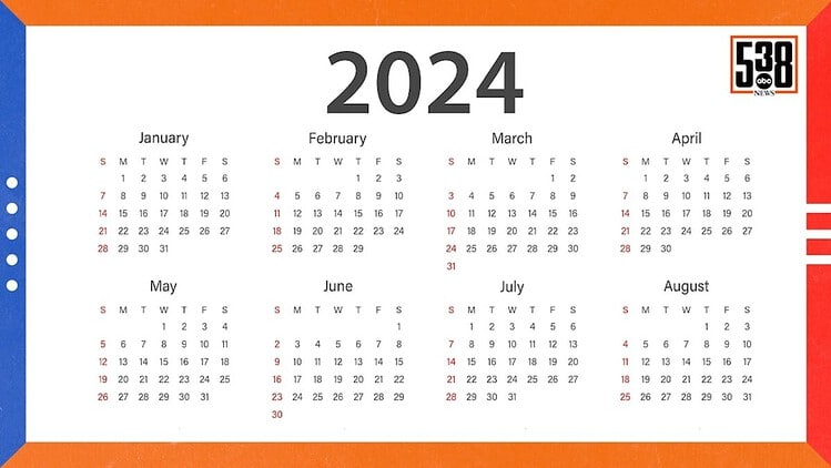 Large desk calender with multiple months displayed for 2024