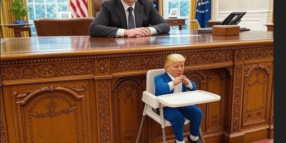 Elon musk as president with donald trump in a high chair