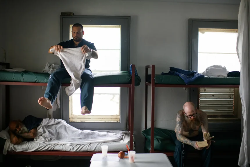 Inmates rest on their bunks on june 4, 2024 in the trinity county jail in groveton.