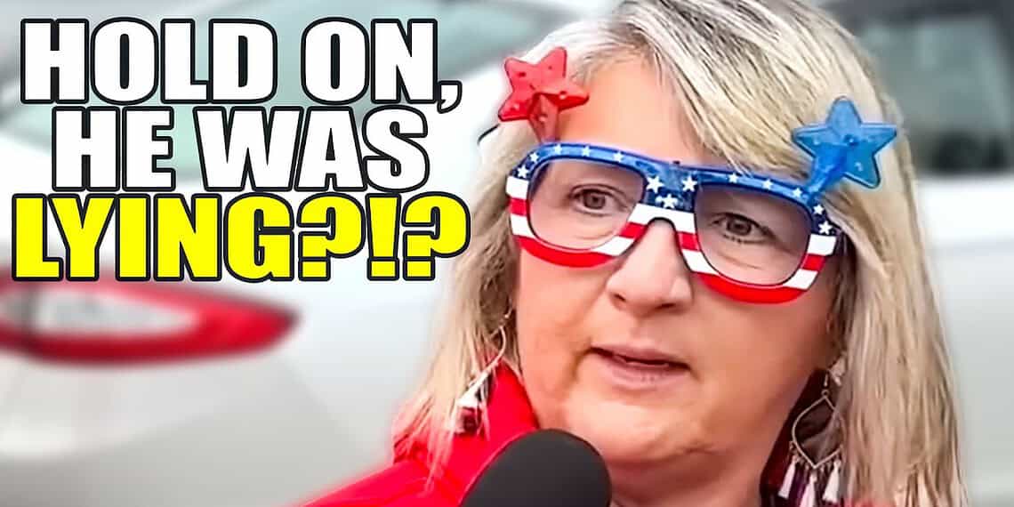 Blonde woman wearing american flag glasses