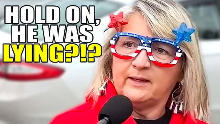 Blonde woman wearing american flag glasses