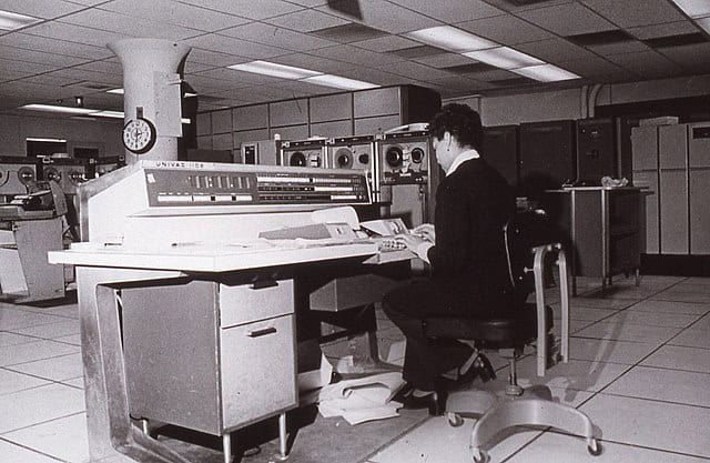 Census executive order. Census bureau employee working on the computer they used in the 60’s.