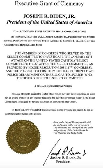 Pardon of january 6 committee