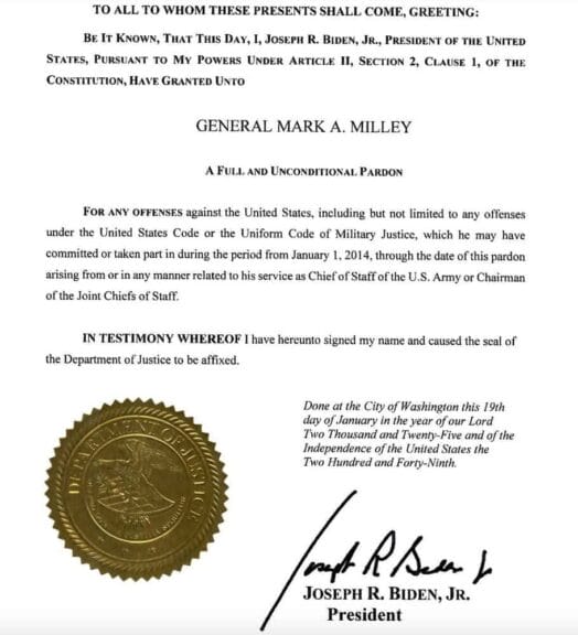 Pardon for general mark milley