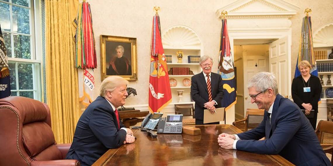 Then president donald trump meeting with tim cook in the oval office