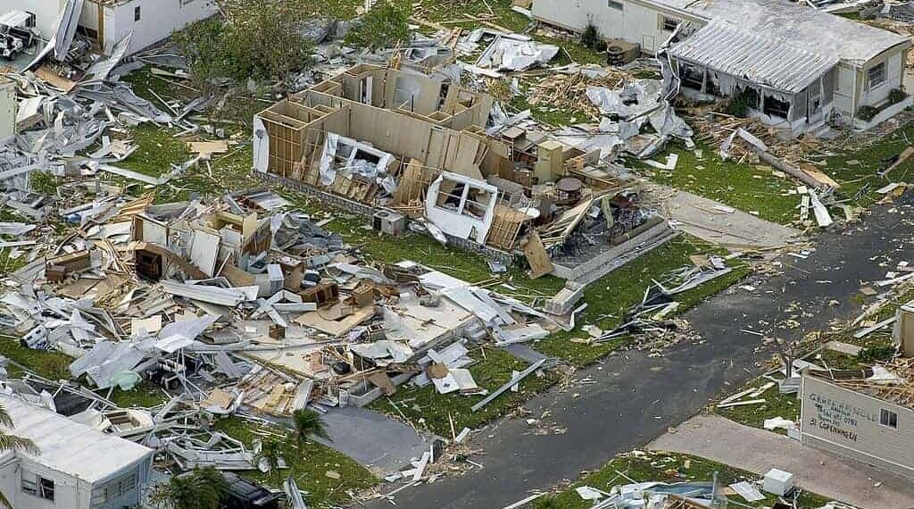 Aerial view of damage in florida after hurricane charley