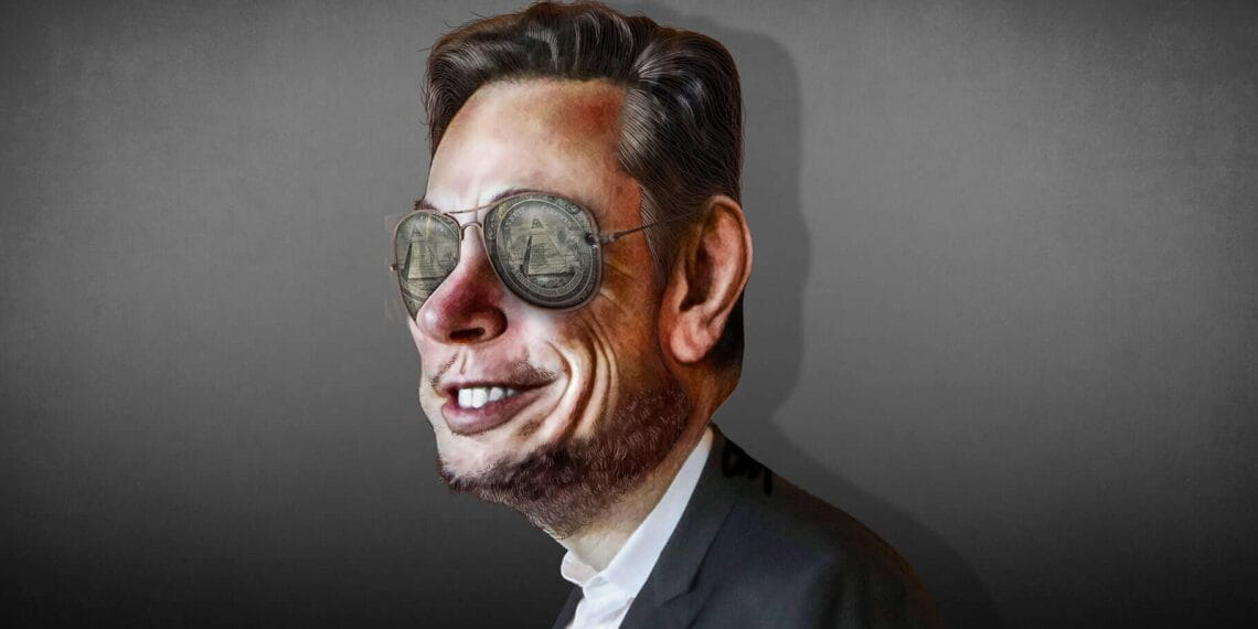 Caricature of elon musk wearing aviator sunglasses