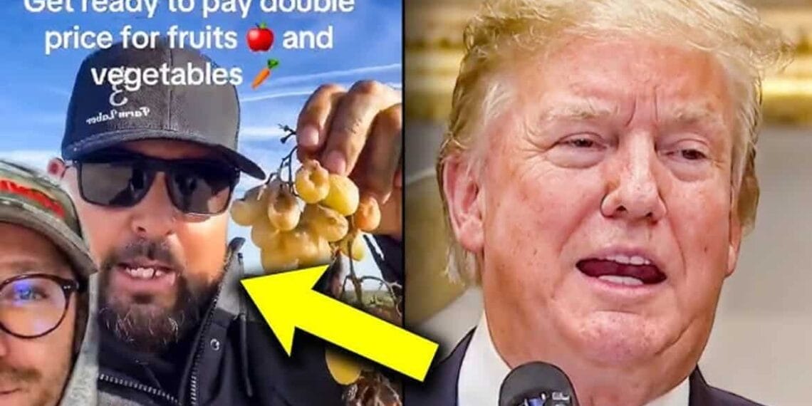 Farmers in a split-screen with president trump