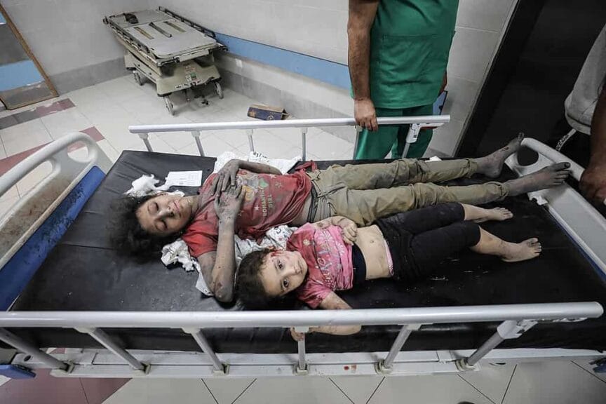 Palestinian children killed. Childrenwait for treatment at a hospital in gaza