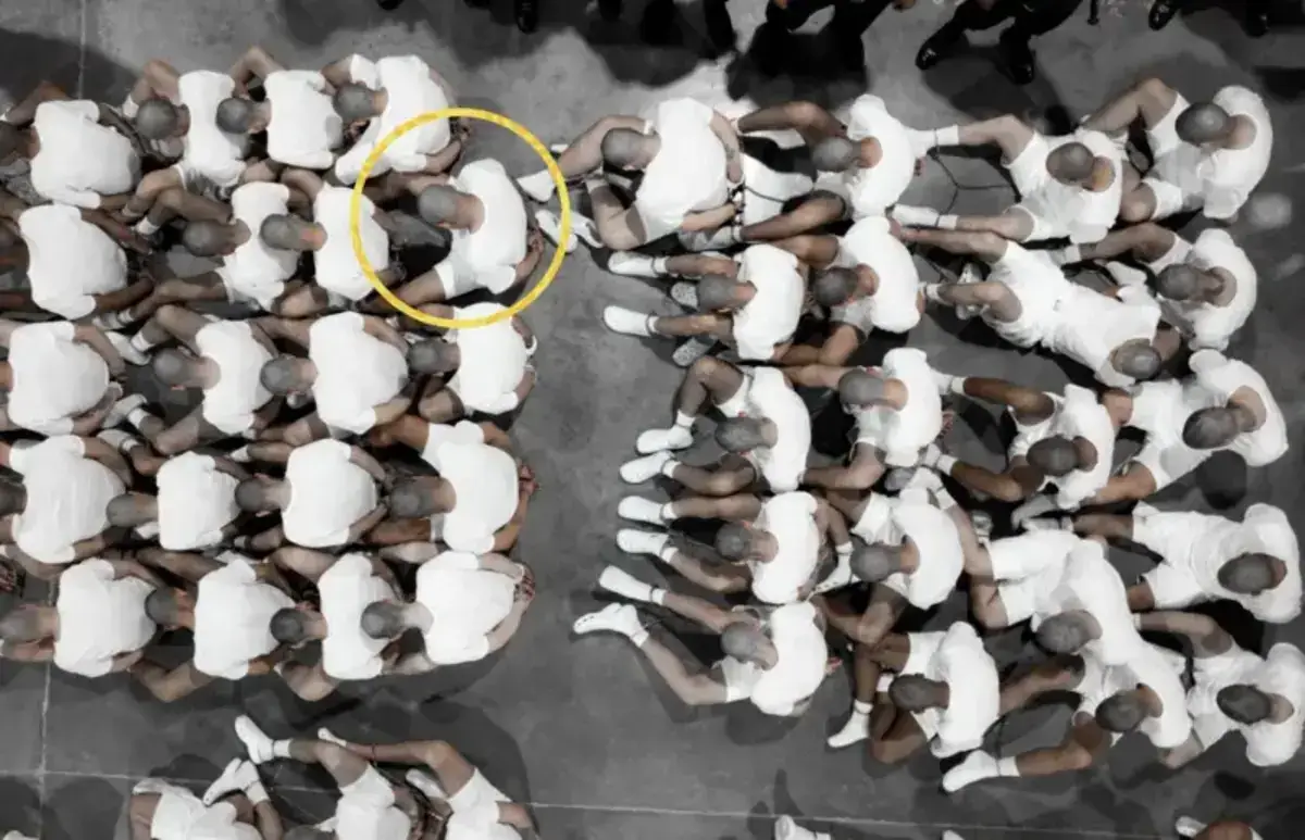 Prisoners seated on the floor of the prison in el salvador