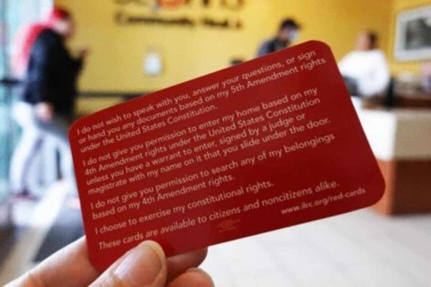Card with statements immigrants can use when talking to ice agents