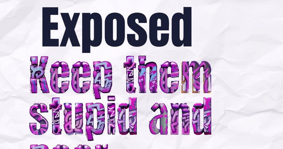 Text graphic that says keep them stupid and poor