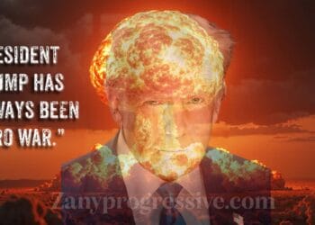 President trump’s official portrait over a nuclear bomb mushroom explosion.