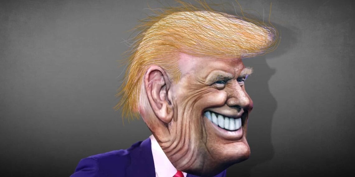 Caricature of trump smiling side view