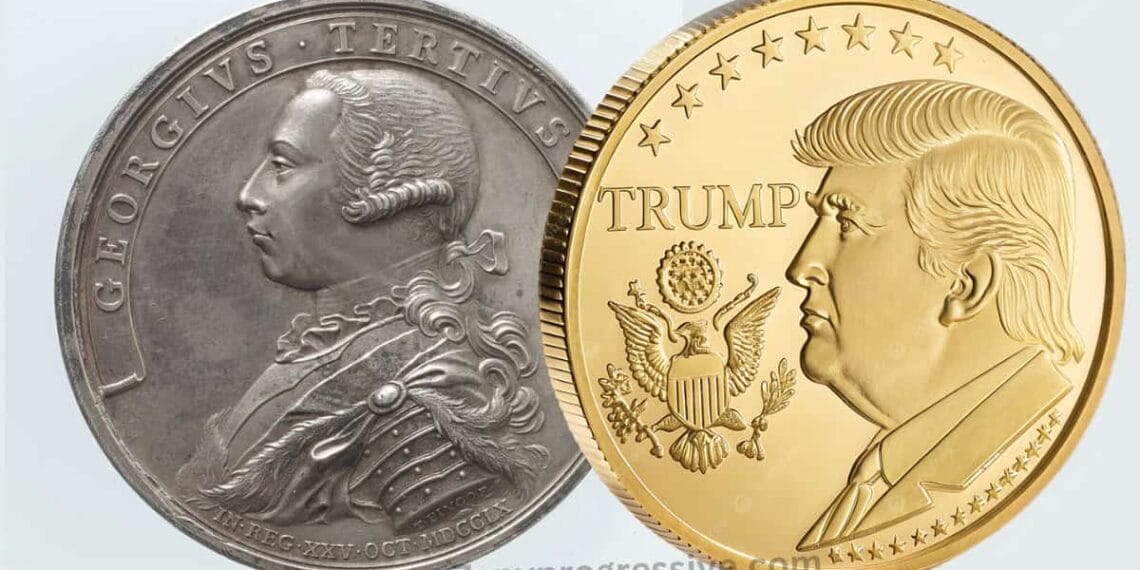 Donald trump and king george iii coins