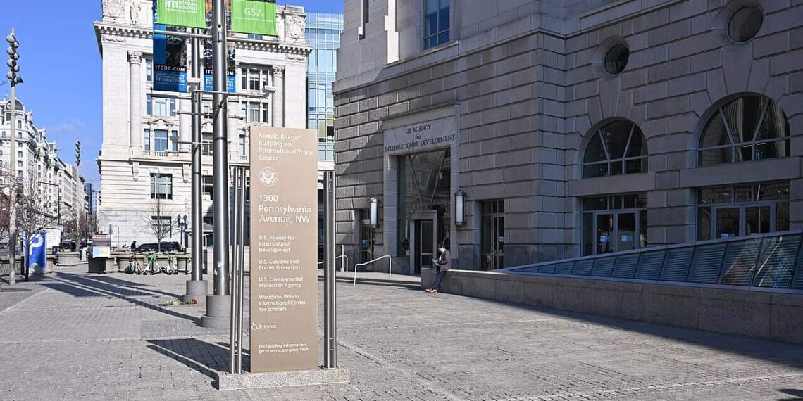 Sign in front of the usaid building