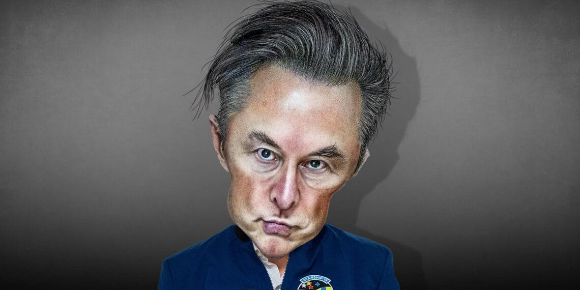 Caricature of elon musk in a spacex uniform.