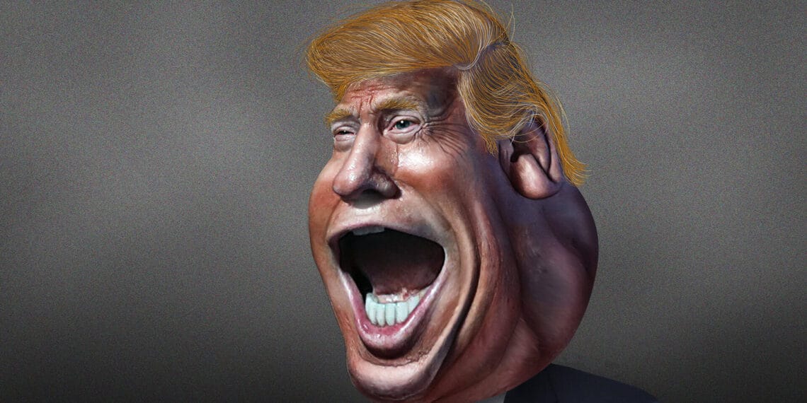 Donald trump caricature with a giant mouth