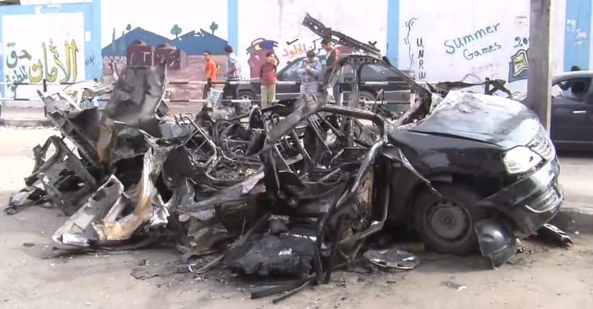 Paramedic massacre car in gaza after being hit with an israeli bomb