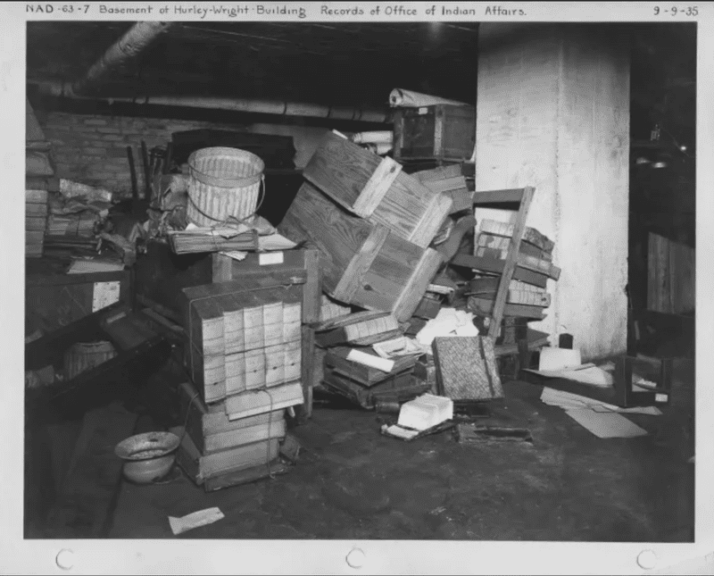 National archives storage at the federal office of indian affairs in 1935.