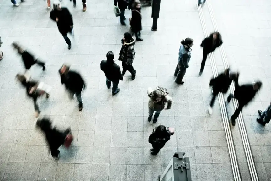Overhead view of people walking around