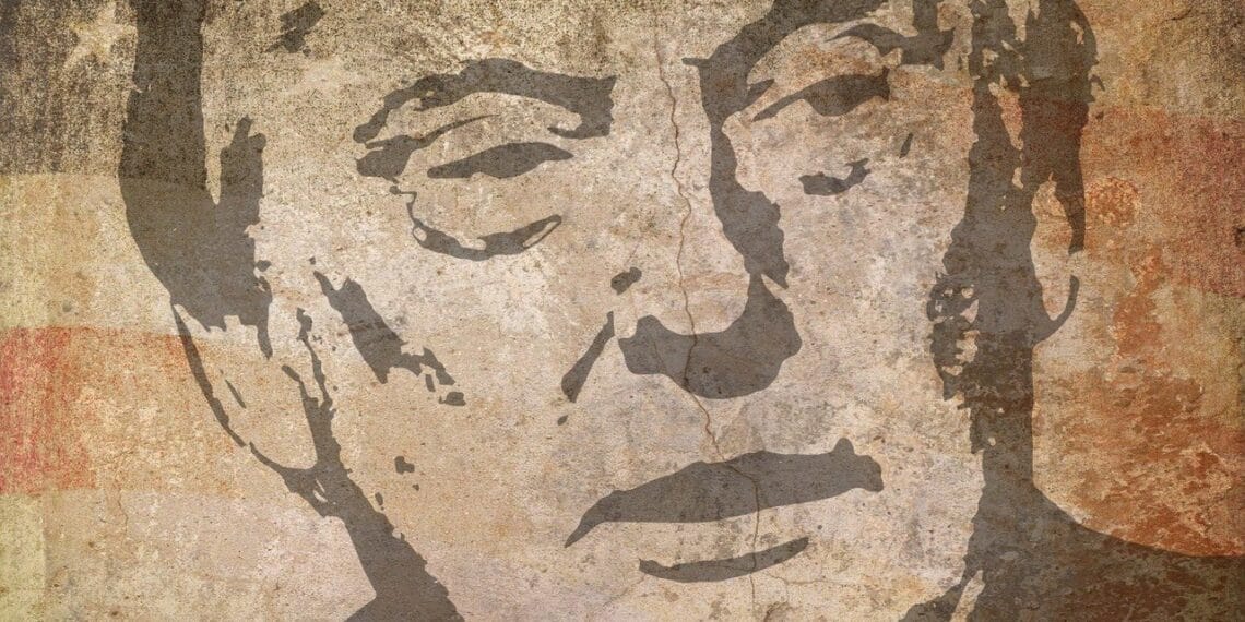 Graphic showing donald trump is a fascist with the appearance of photos of past dictators.
