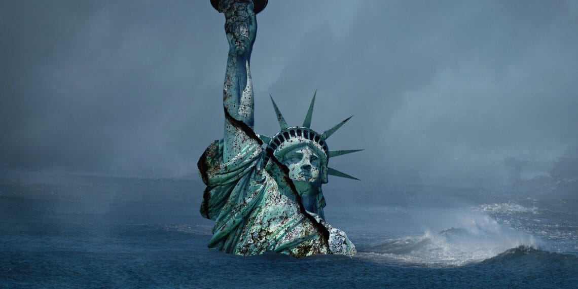 Constitutional crisis. The statue of liberty is drowning