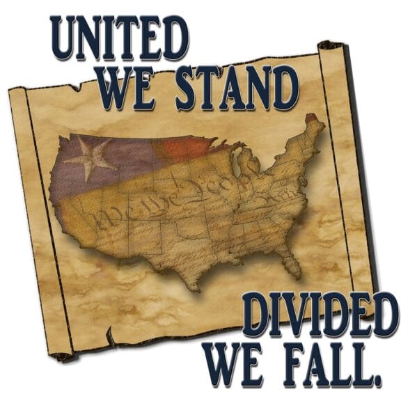 Constitutional crisis. A map of the united states with the constitution overlaying it.