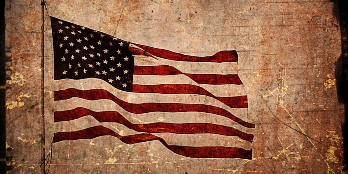 American flag over parchment paper