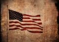 American flag over parchment paper