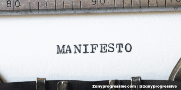 Paper in a typewriter with manifesto typed on it