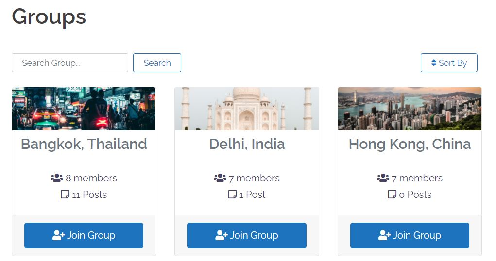 Group listing page